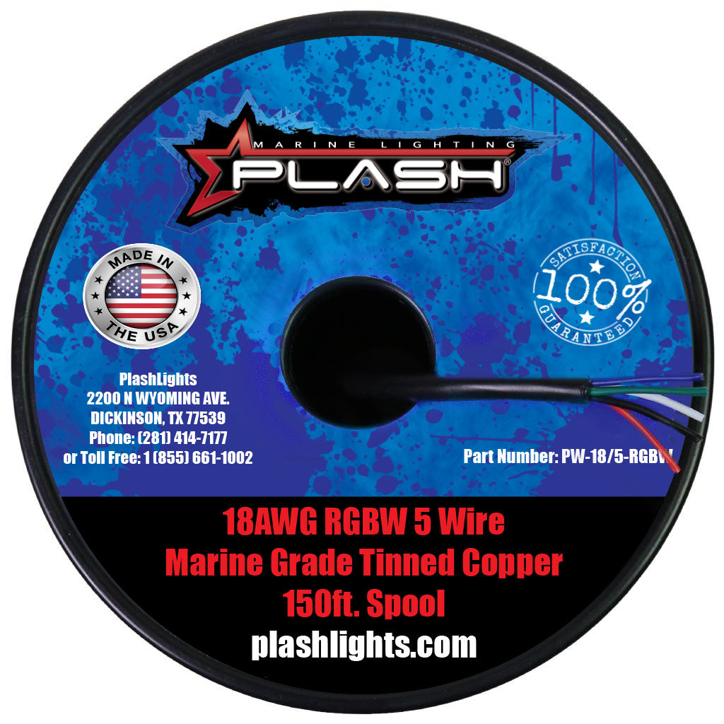 Plashlight 18AWG RGB+W 5 Conductor Wire - 150ft. Spool