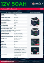 Epoch Batteries 12V 50Ah (0.64kWh) Essential Series - Bluetooth LiFePO4 Battery - Green Vista Living