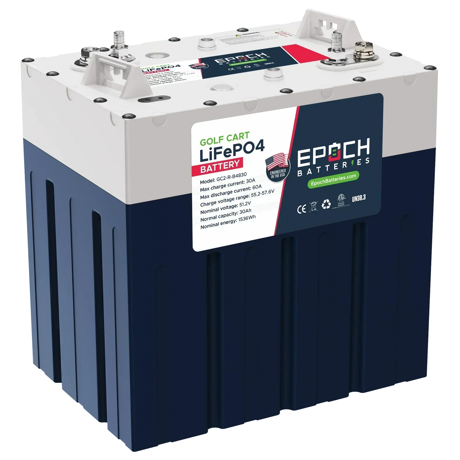 Epoch Batteries 48V 30Ah GC2 - Golf Cart LiFePO4 Lithium Battery - Green Vista Living