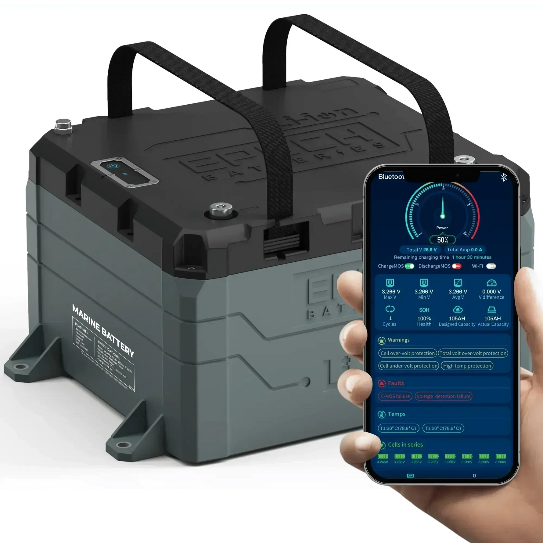 Epoch Batteries 48V 50Ah LiFePO4 Lithium Battery - Bluetooth, Heating, Waterproof - Green Vista Living