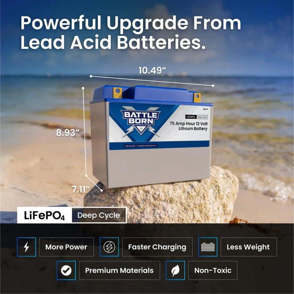 Battle Born 75Ah 12V Group 24 LiFePO4 Heated Battery Kit - Green Vista Living