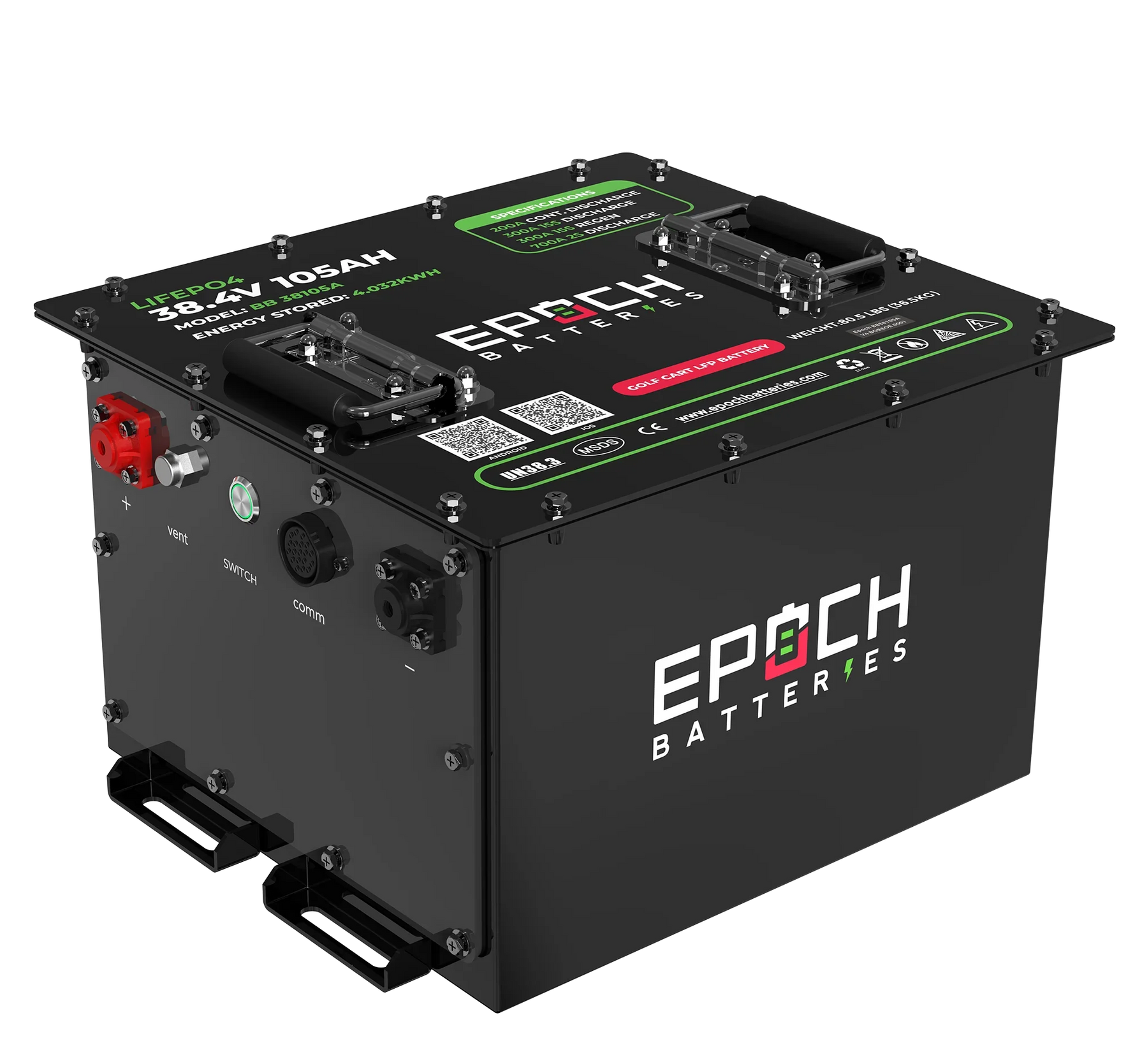 Epoch 36V 105Ah Lithium (LiFePO4) Golf Cart Battery - Complete Kit - Green Vista Living