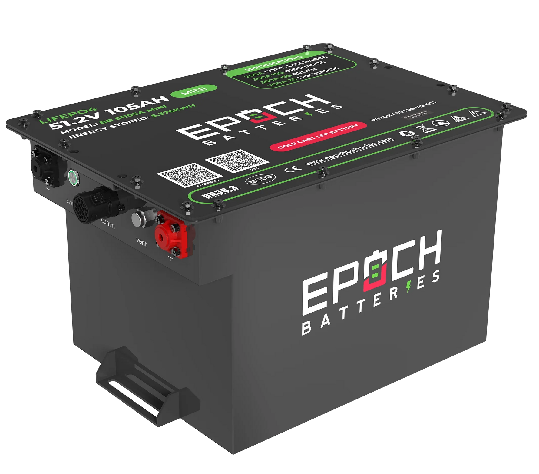 Epoch 48V 105Ah MINI - Lithium (LiFePO4) Golf Cart Battery - Complete Kit - Green Vista Living