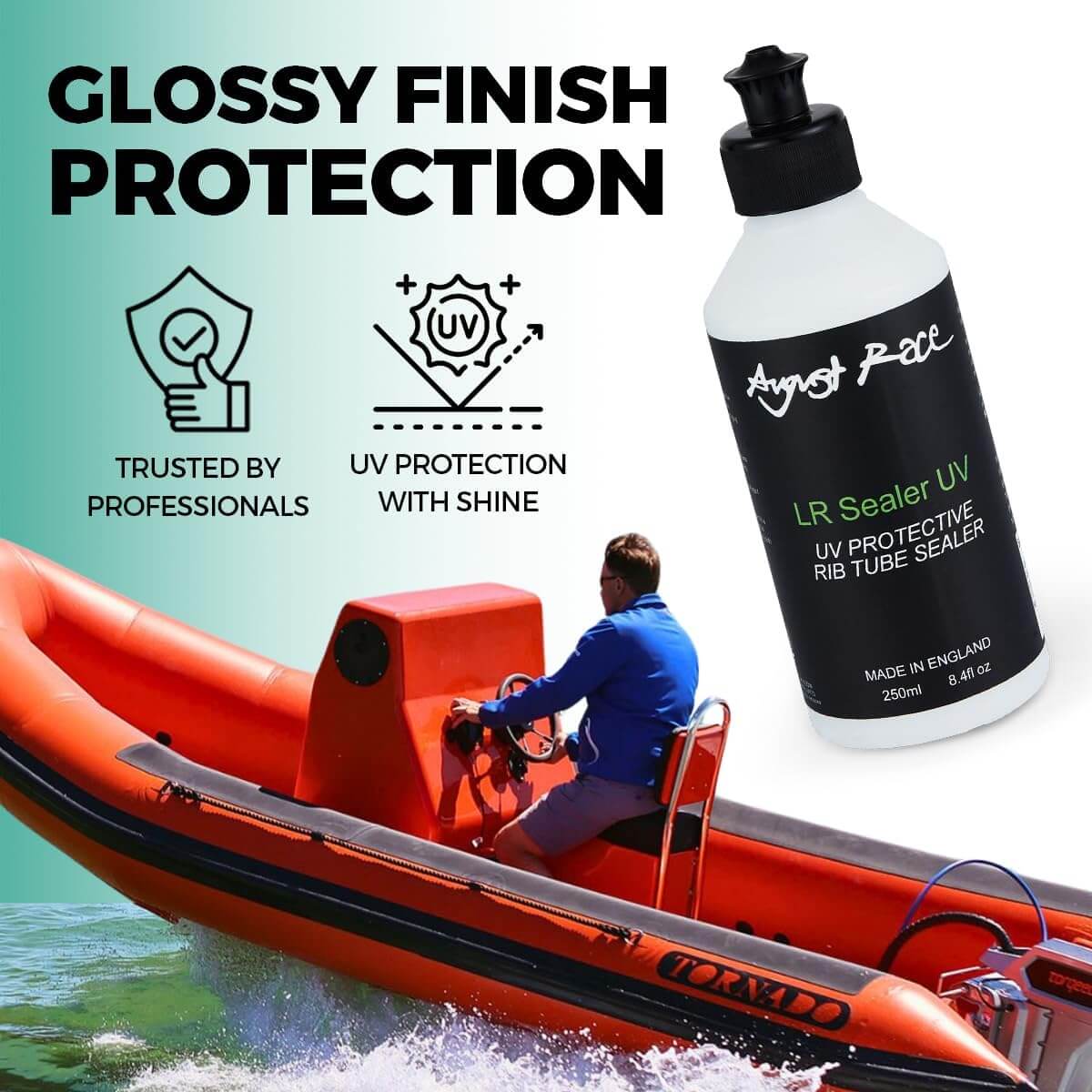 August Race Inflatable Boat Sealer - Long-Lasting UV Protection for Hypalon & PVC (250ml)
