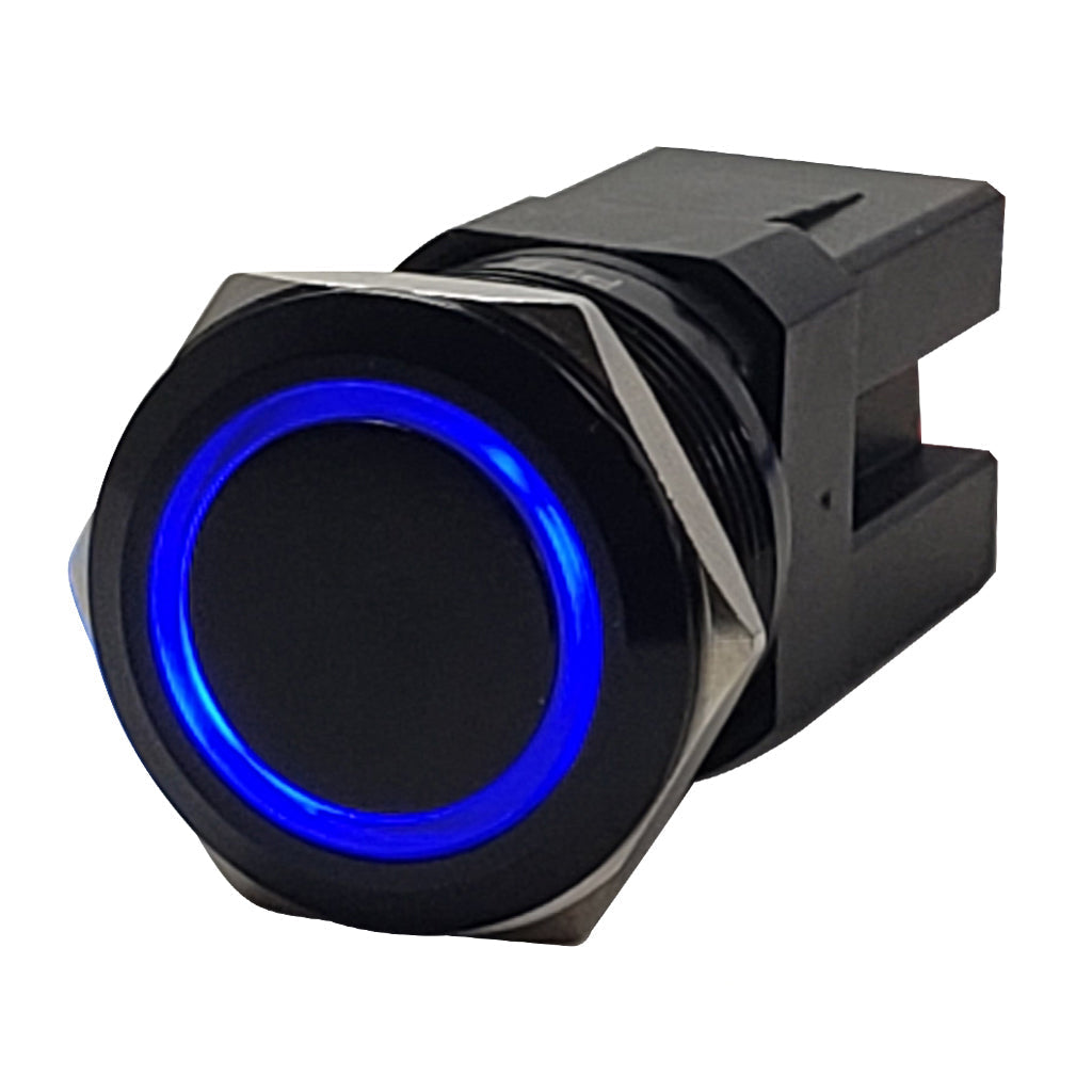 Plashlight Marine Push Button Switch - Blue LED - 20A - Black Anodized