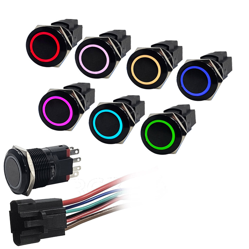 Plashlight Marine Push Button Switch - RGB - 10A - Black Anodized
