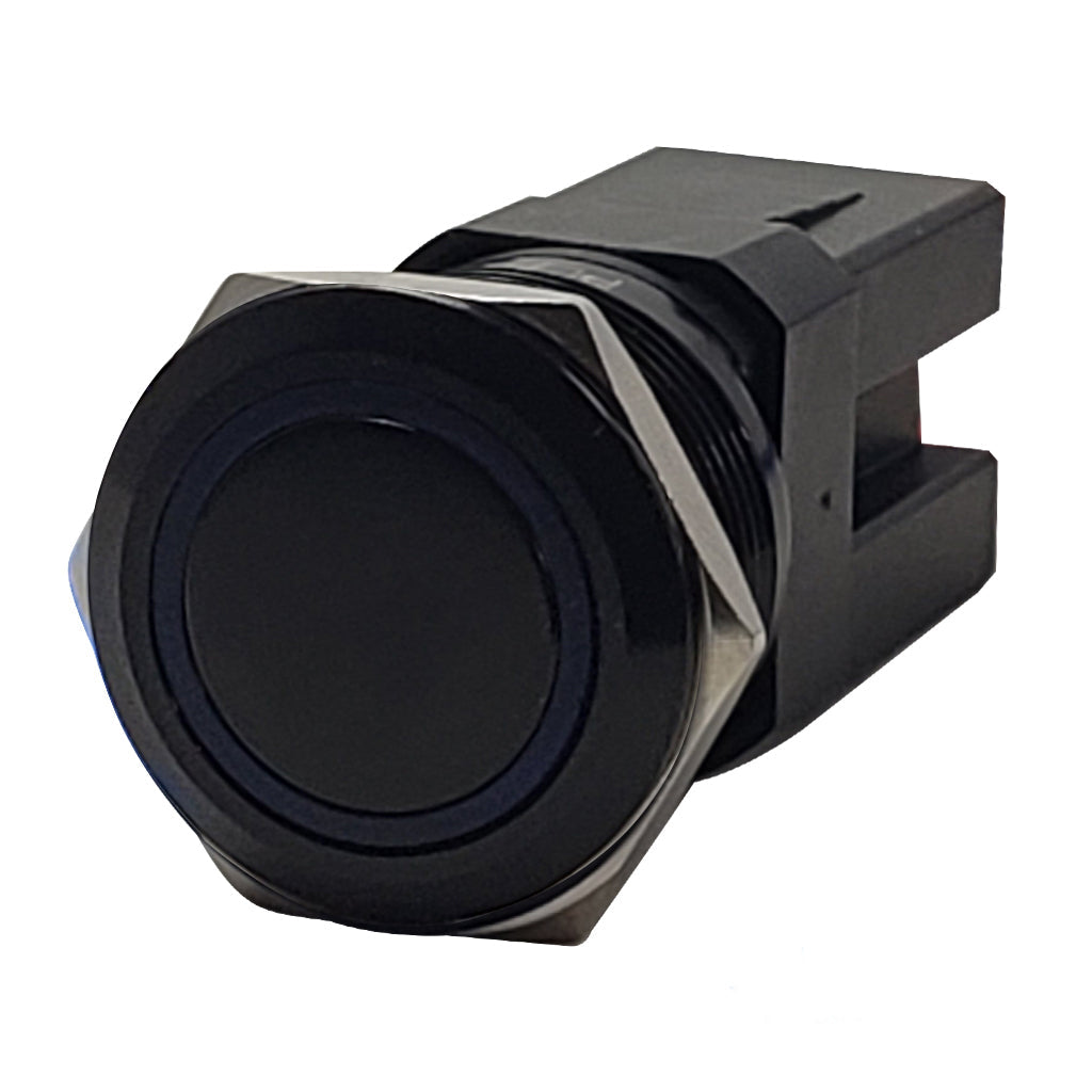 Plashlight Marine Push Button Switch - Blue LED - 20A - Black Anodized