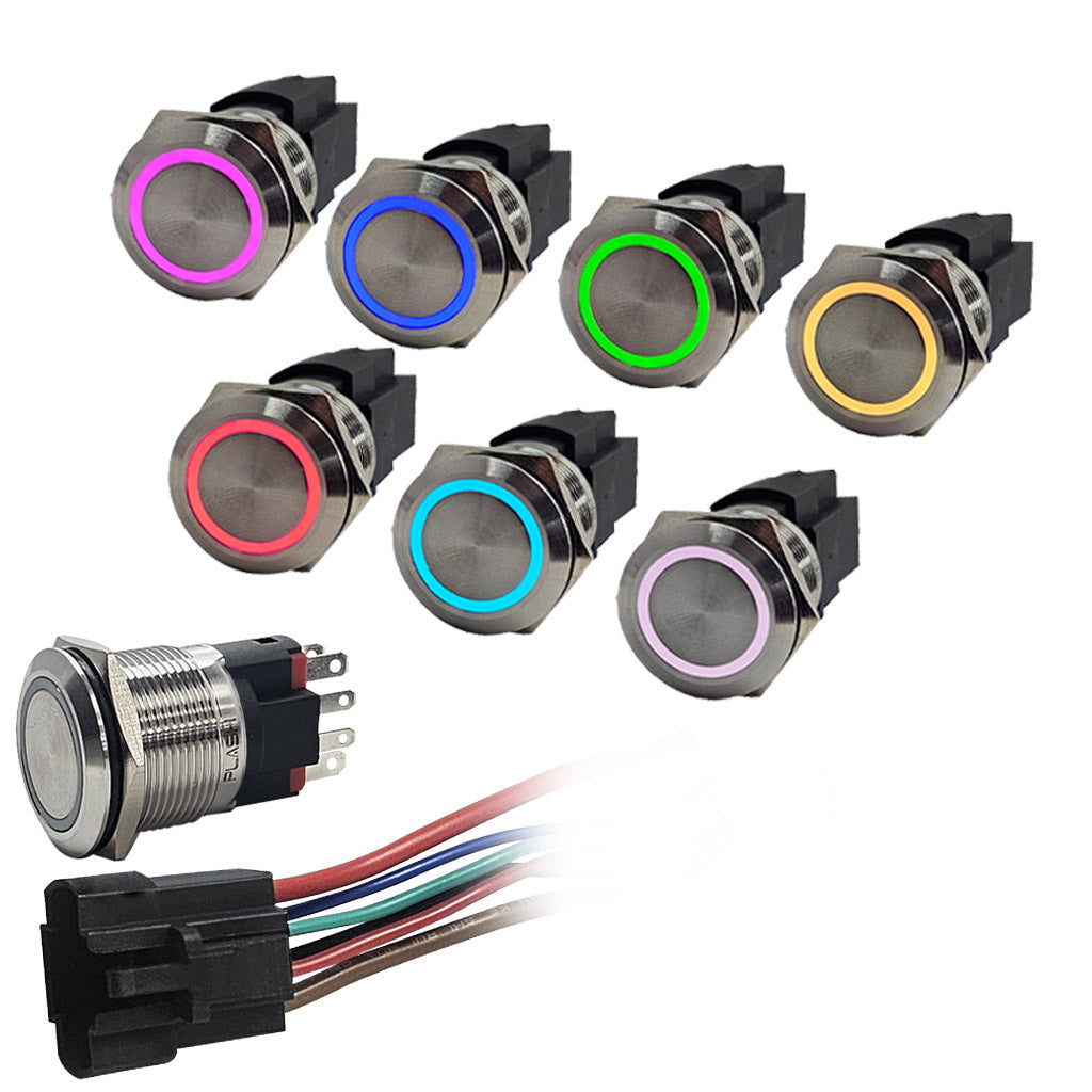 Plashlight Marine Push Button Switch - RGB - 10A - Stainless Steel
