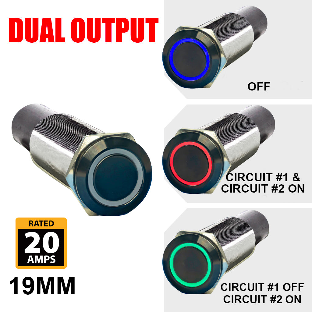 Plashlight REVERT Harsh Environment | Dual Output | 3 Color | Push Button Marine Switch | 19MM | Black