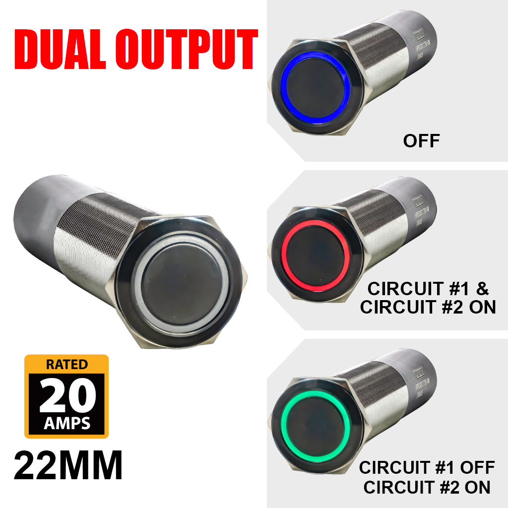 Plashlight REVERT Harsh Environment | Dual Output | 3 Color | Push Button Marine Switch | 22MM | Black
