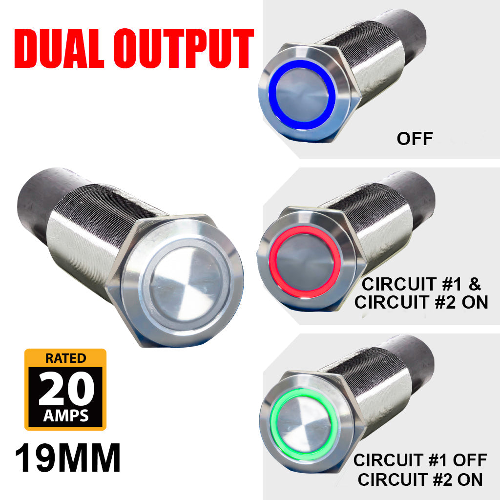 Plashlight REVERT Harsh Environment | Dual Output | 3 Color | Push Button Marine Switch | 19MM | Stainless Steel