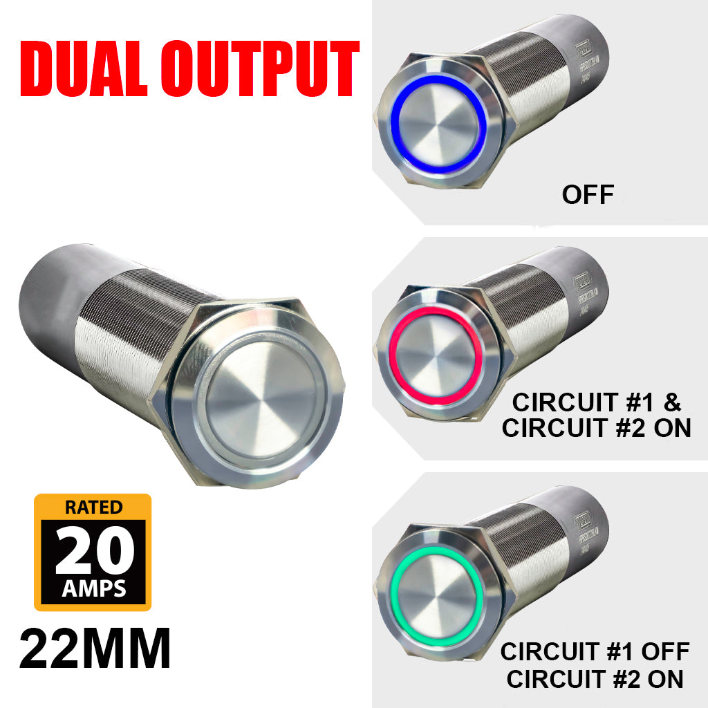 Plashlight REVERT Harsh Environment | Dual Output | 3 Color | Push Button Marine Switch | 22MM | Stainless Steel