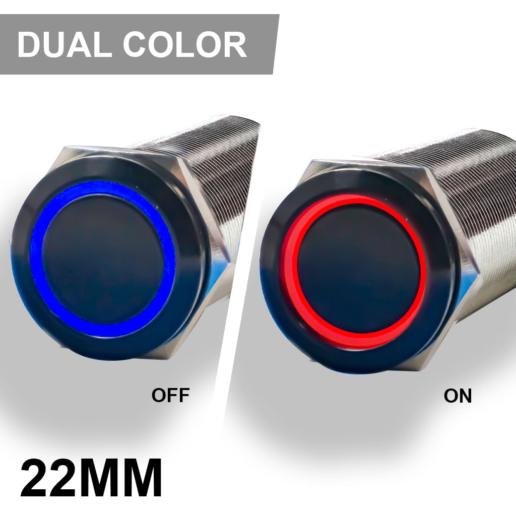 Plashlight REVERT Harsh Environment Dual Color Push Button Marine Switch | 22MM | Black