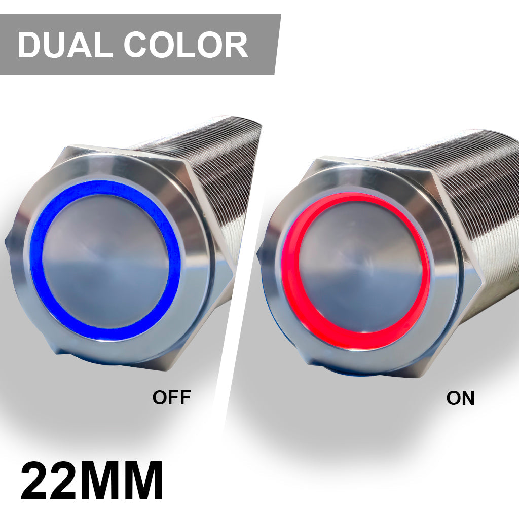 Plashlight REVERT Harsh Environment Dual Color Push Button Marine Switch | 22MM | Stainless Steel