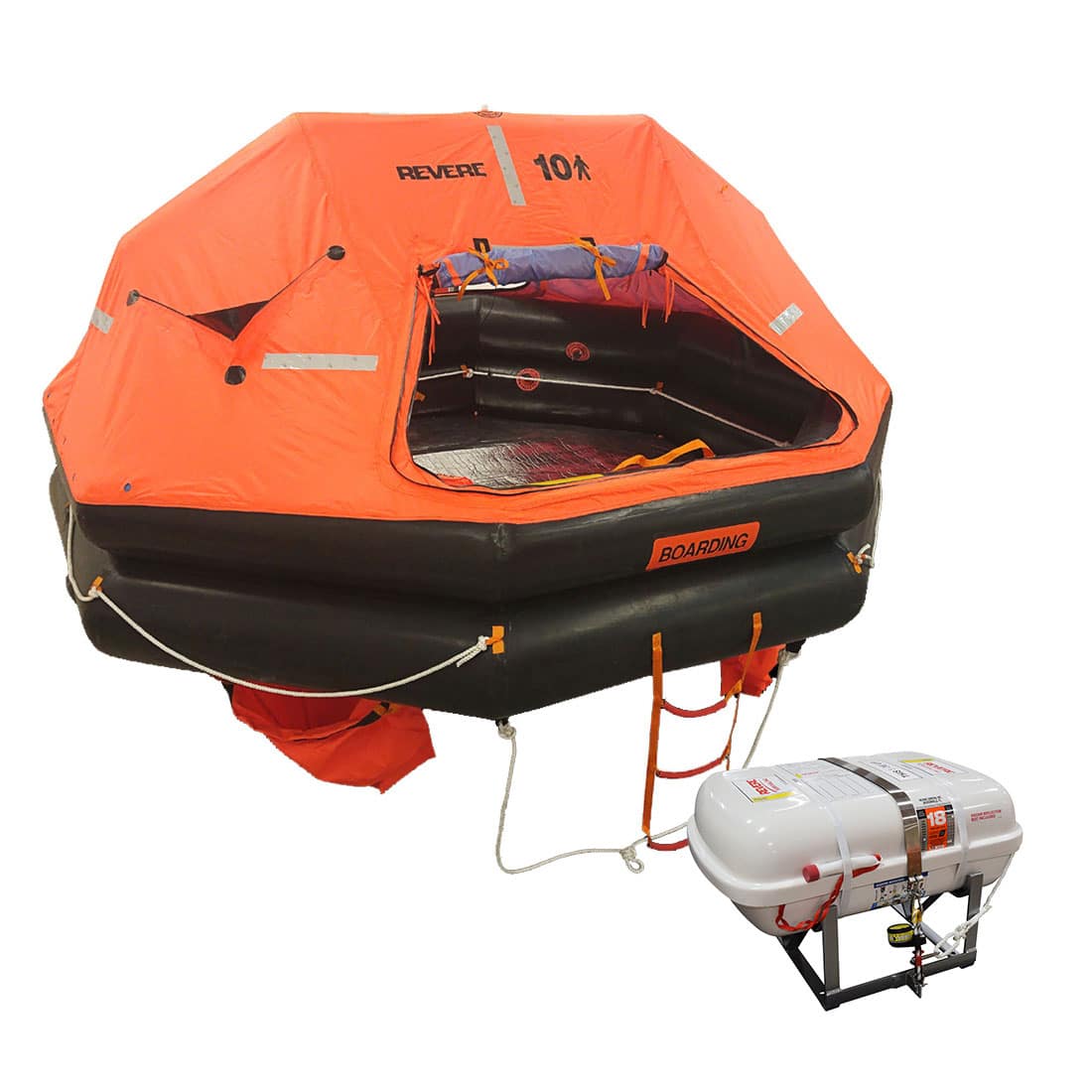 Revere Liferaft USCG/SOLAS Ellipse 10 Persons 40M Stowage Height Round Canister (A) w/ HRU &; Cradle