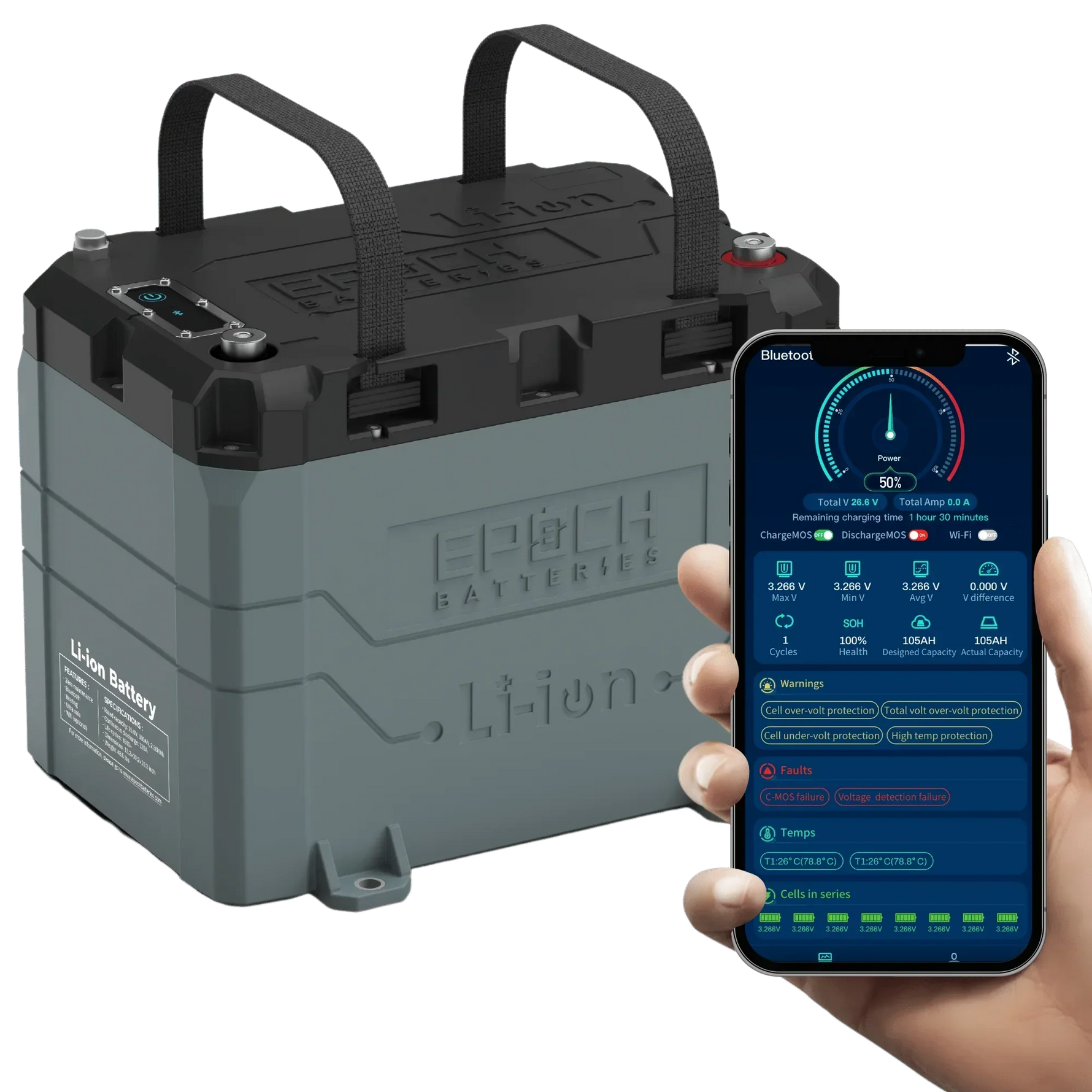 Epoch Batteries 24V 60Ah (1.54kWh) Pro Series - Heated, Bluetooth & Victron Comms LiFePO4 Battery - Green Vista Living