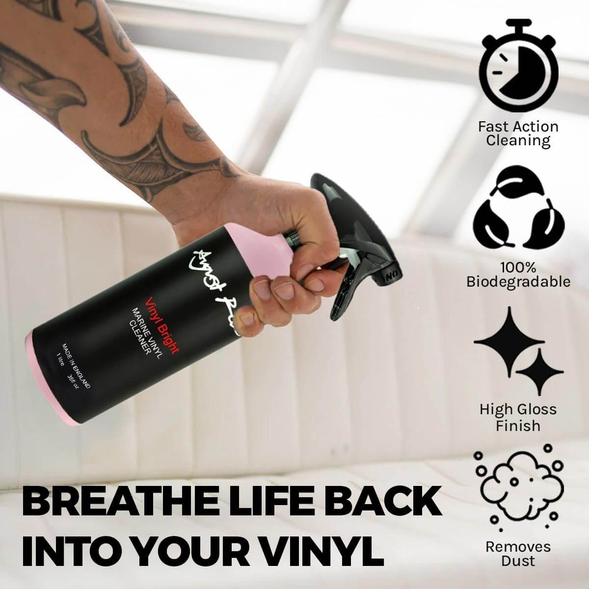 August Race Marine Vinyl Cleaner & Restorer - Revives Boat Seats & Upholstery (1L)