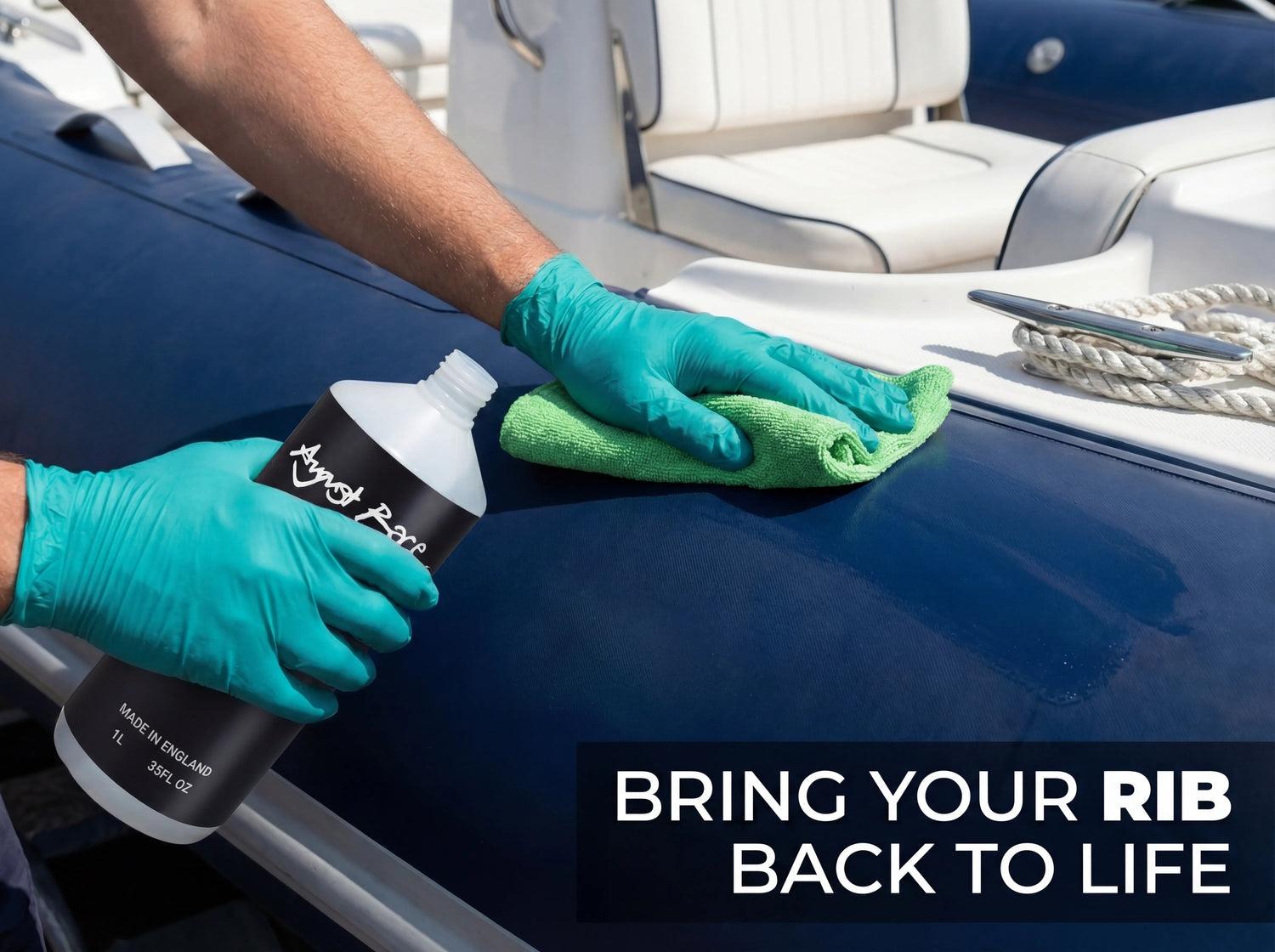 August Race Marine RIB Cleaner - Cleans, Revives & Protects Hypalon and PVC Tubes (1L)